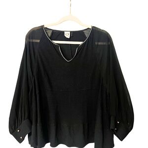 Elegant Black Women's Blouse with Beaded Detail